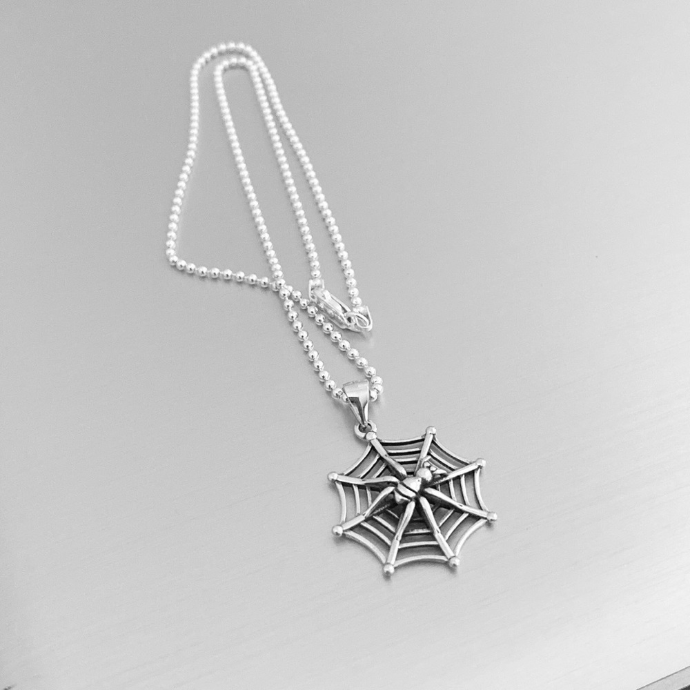 Sterling Silver Spiderweb Necklace, Silver Chain, Bug Necklaces, Spiders, Webs